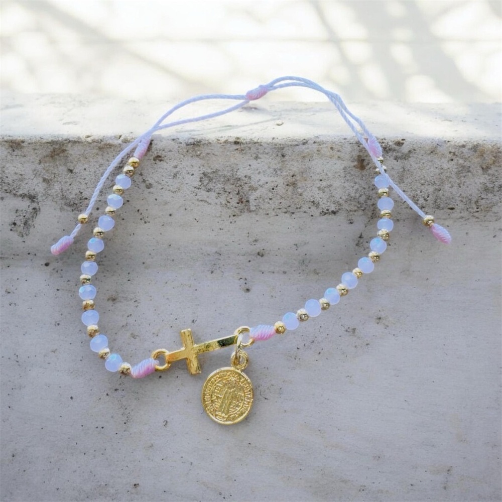 Gold Cross & Coin Beaded Bracelet variety of colors available